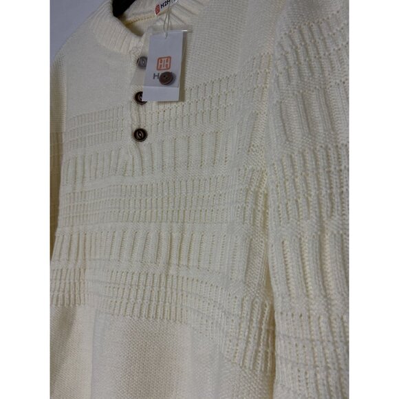 H2H Men's Ivory Knit Sweater Pullover Size XL Button Neck 100% Acrylic - Picture 6 of 10
